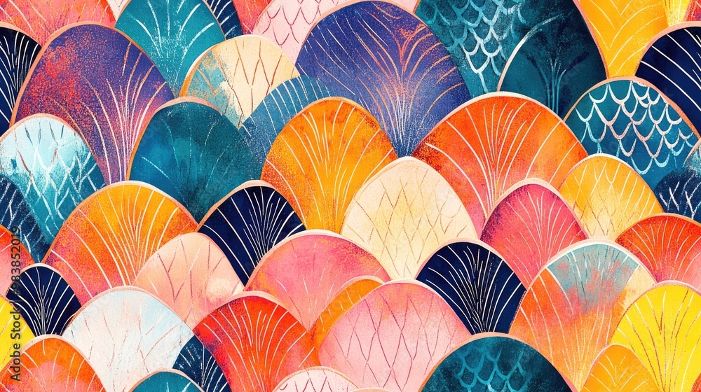 Scallop Ornament with Squama Design Geometric Scales Wallpaper Stripe Pattern with Fish Motif Lattice Scale Decorative Element Pastel Snake Line Art Colorful Seamless Feather Pattern Vibrant Batik Scallop Ornament with Squama Design Geometric Scales Wallpaper Stripe Pattern with Fish Motif Lattice Scale Decorative Element Pastel Snake Line Art Colorful Seamless Feather Pattern Vibrant Batik