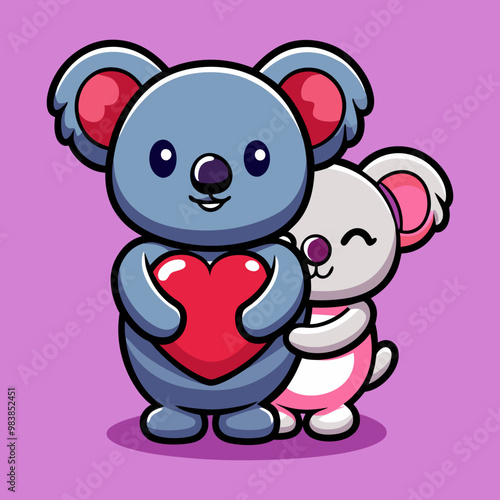 Download Cute Koala Couple Hug With Love Heart Cartoon Vector Icon Illustration. Eps File For Design. photo