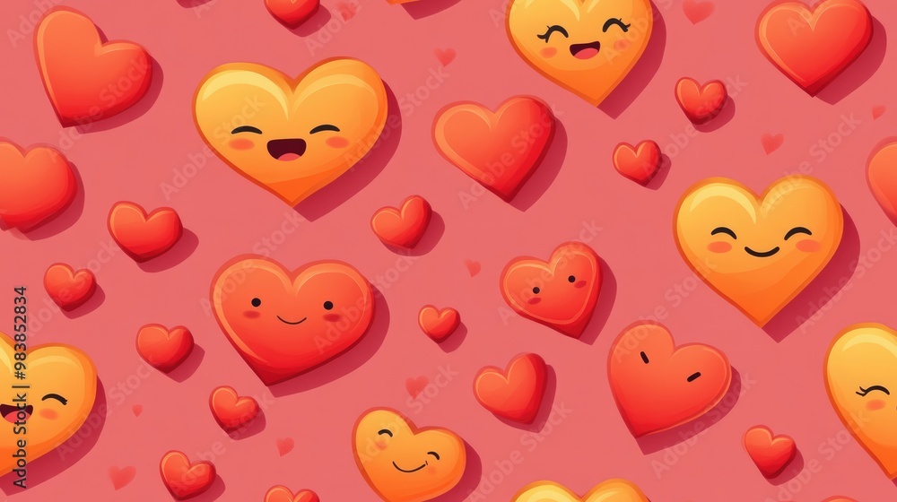 Seamless heart pattern background with emoji for Valentine s Day Raster design Seamless heart pattern background with emoji for Valentine s Day Raster design