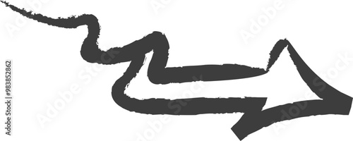 A dynamic, black brushstroke arrow with a zigzag pattern, symbolizing direction, movement, and creativity.