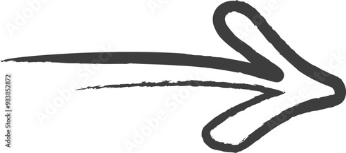 A dynamic black brushstroke arrow pointing right, symbolizing direction and movement.
