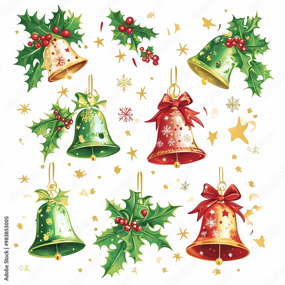 Festive Bells and Holly for Holiday Celebrations