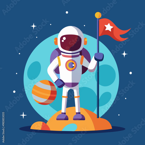 Download Cute Astronaut Holding Rocket Flag On Planet Cartoon Vector Icon Illustration Eps File For Design.