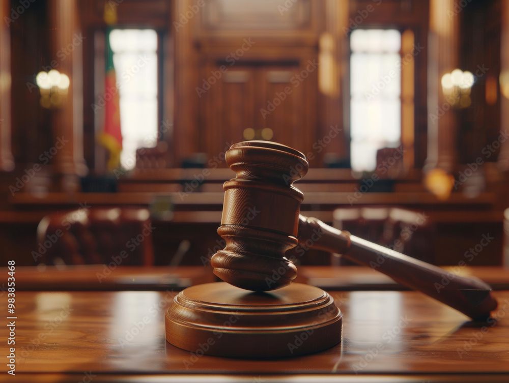 A gavel striking sound block in courtroom setting evokes sense of authority and justice. A gavel striking sound block in courtroom setting evokes sense of authority and justice.