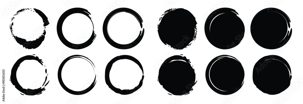 Set of black grunge circle shapes on a white background. Grunge brush stroke. Paintbrush stamp collection. Vector grunge circle. Grunge round shape. Grunge banner. Set of black grunge circle shapes on a white background. Grunge brush stroke. Paintbrush stamp collection. Vector grunge circle. Grunge round shape. Grunge banner.