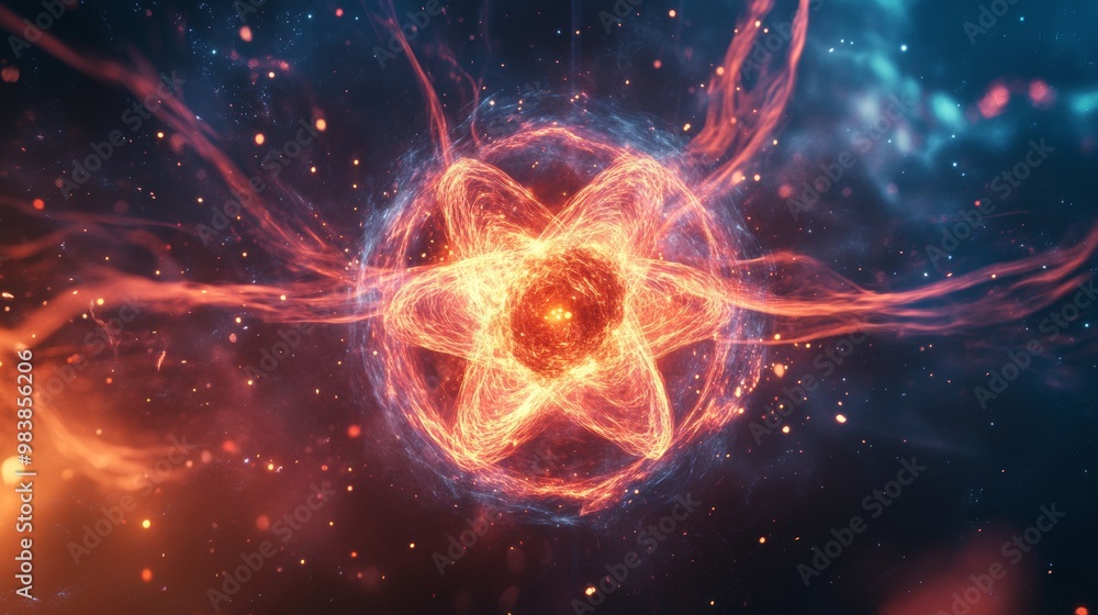 Fiery Atomic Core in Space. Fiery Atomic Core in Space.