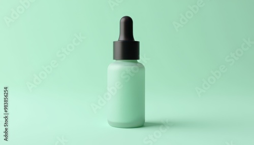 Frosted Cosmetic Dropper Bottle with Black Cap on Mint Green Background