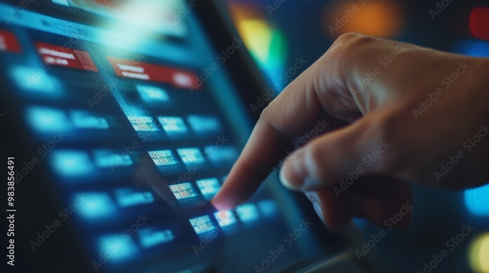 Finger Pressing Button on Touchscreen. Finger Pressing Button on Touchscreen.