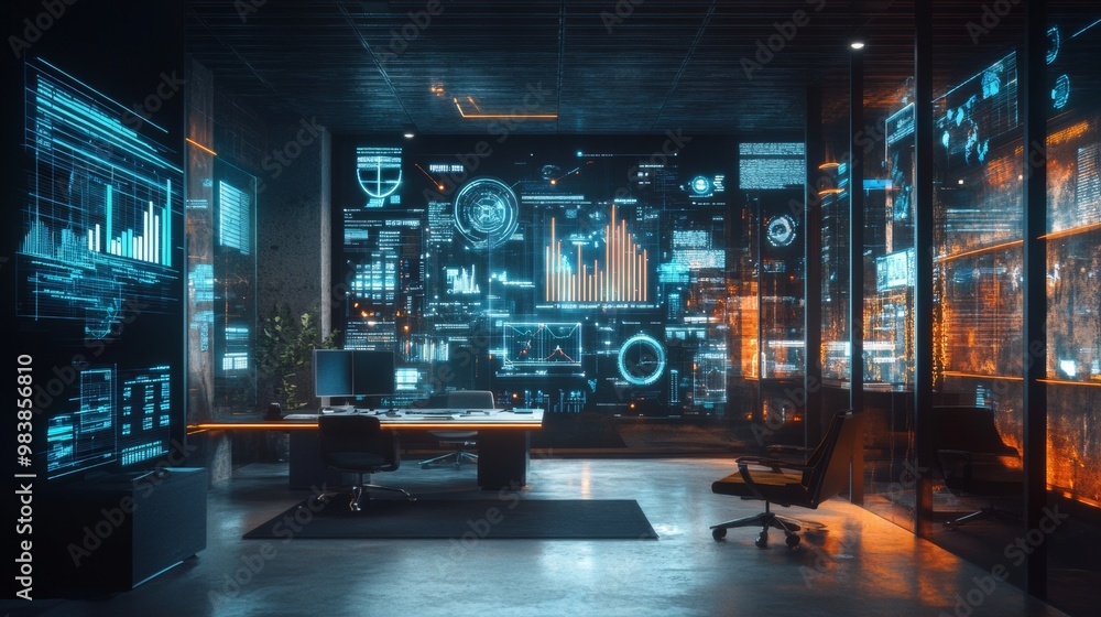 Futuristic Office with Digital Displays. Futuristic Office with Digital Displays.
