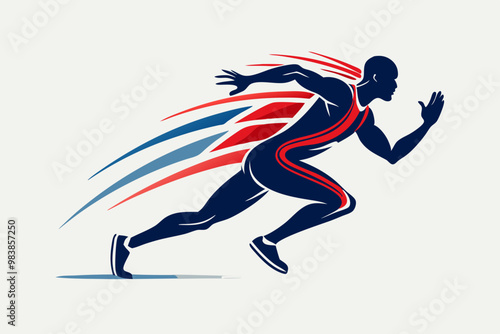 Silhouette of a sprinter in full motion with dynamic speed lines, muscular form, and sleek design in vector art style. Sport runner icon logo vector