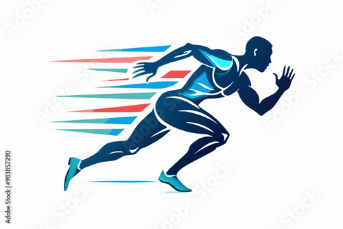 Silhouette of a sprinter in full motion with dynamic speed lines, muscular form, and sleek design in vector art style. Sport runner icon logo vector