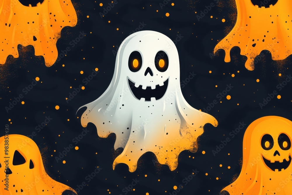 Adorable Halloween Ghost Character With Happy Face Illustration Adorable Halloween Ghost Character With Happy Face Illustration