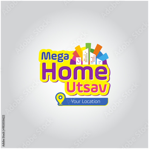 Mega Home Utsav, Real Estate Property Show Logo Label Design. Vector Illustration Layered. Home, House, Construction, Expo