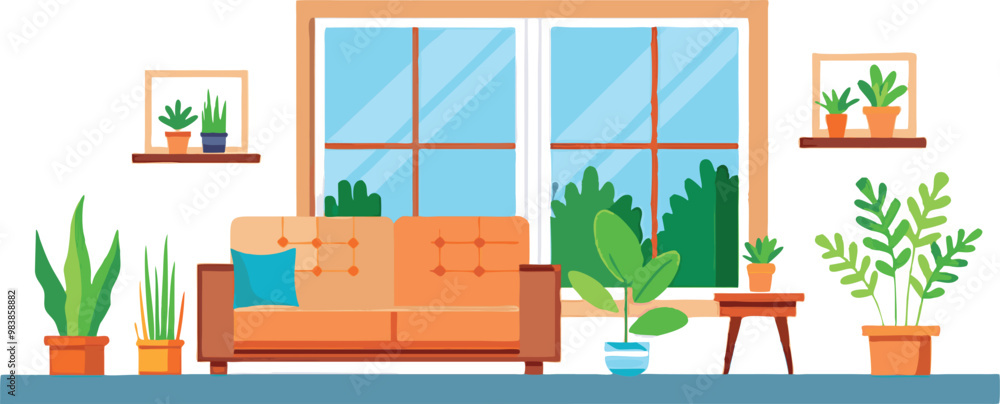 Modern Interior Design with Sofa Set Flat Vector Isolated Modern Interior Design with Sofa Set Flat Vector Isolated