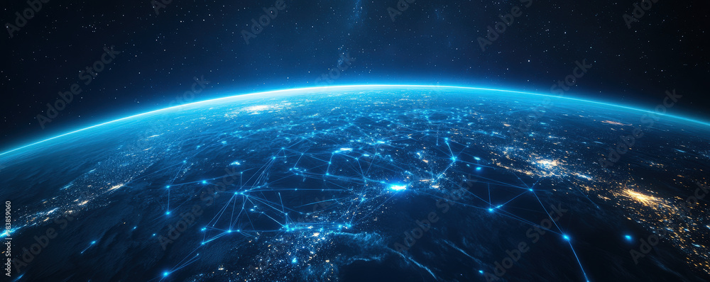 Obraz premium Planetary data flows and e-business platforms in web banner