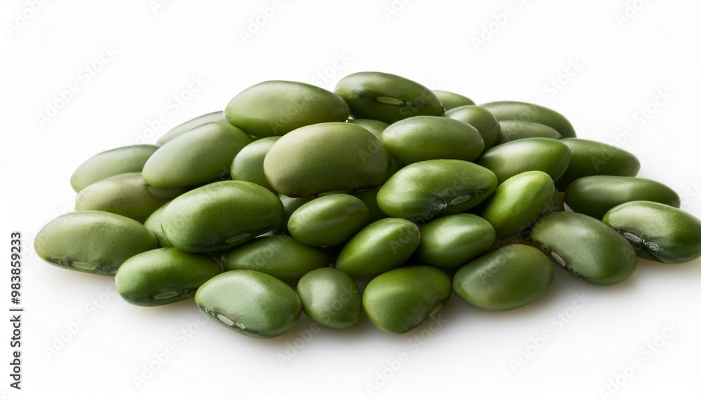 A nutritious and versatile food: Green edamame, piled high on a white background A nutritious and versatile food: Green edamame, piled high on a white background
