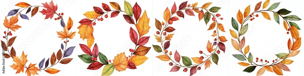 Obraz premium a fall leaf wreath adorned with autumn leaves and berries in warm tones