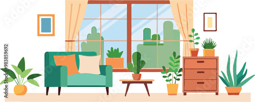 Modern Interior Design with Sofa Set Flat Vector Isolated