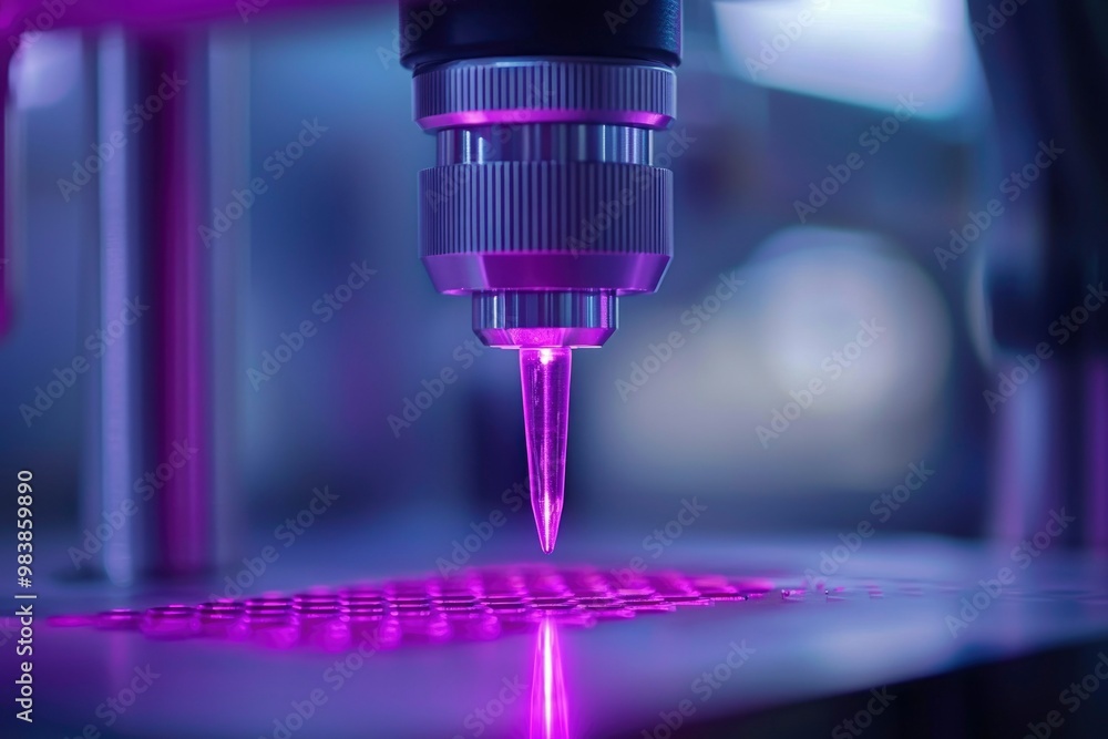 Close-up of a Purple Laser Beam Emitting from a Precision Instrument Close-up of a Purple Laser Beam Emitting from a Precision Instrument