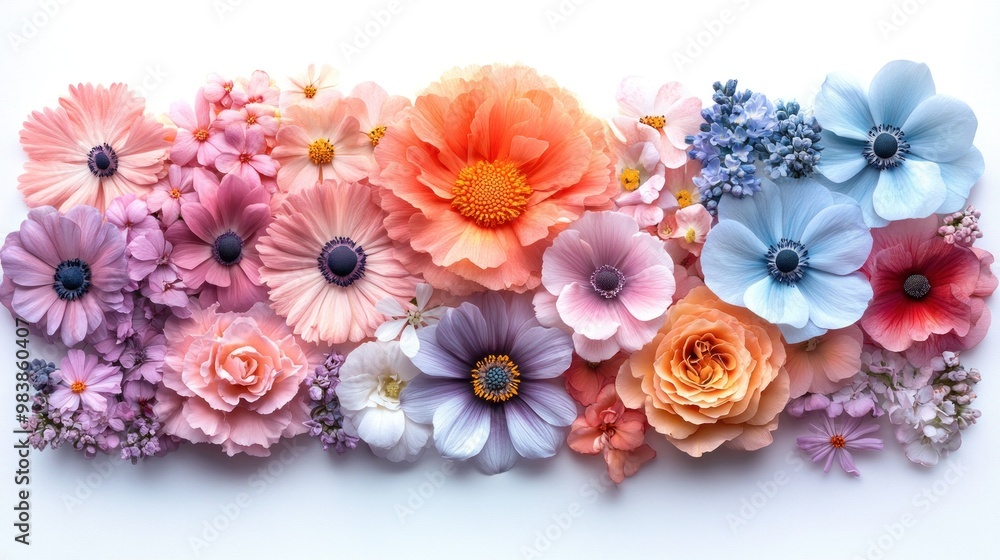 A vibrant arrangement of various colorful flowers. A vibrant arrangement of various colorful flowers.