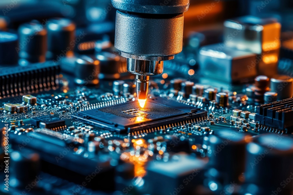 Close-up of a Soldering Iron Applying Heat to a Circuit Board Close-up of a Soldering Iron Applying Heat to a Circuit Board