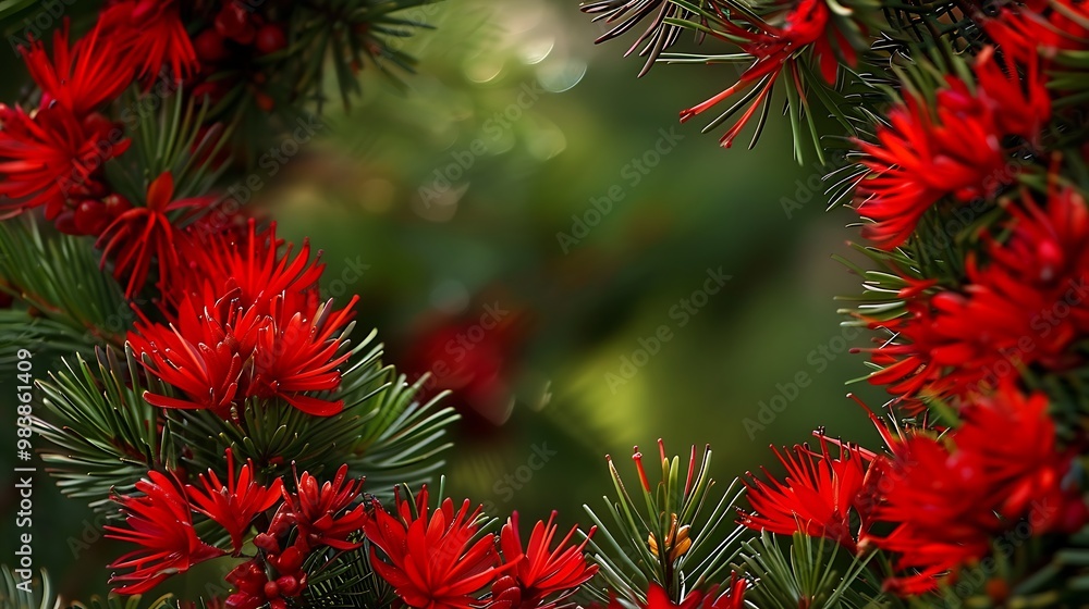 Red pine border with shaped like hearts the petals Red pine border with shaped like hearts the petals