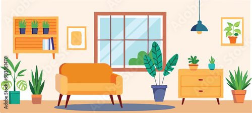 Modern Interior Design with Sofa Set Flat Vector Isolated