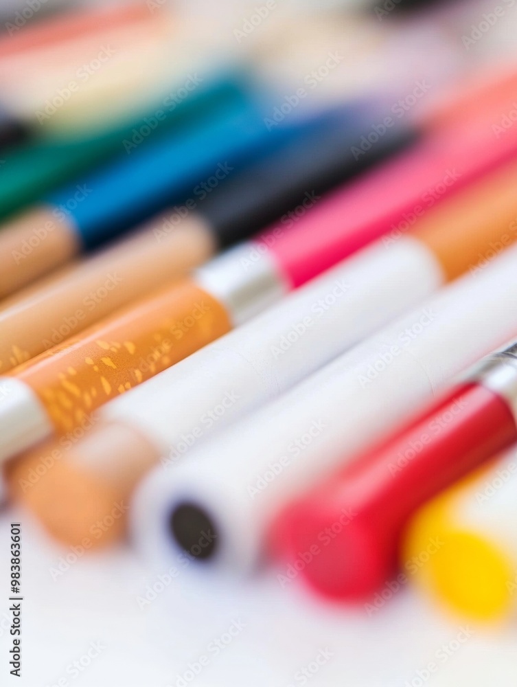 Colorful E-Cigarettes on White Background - Close-Up Stock of Vaping Devices in Classroom Setting