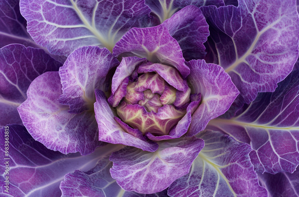 Obraz premium Close-up of an ornamental cabbage with purple leaves