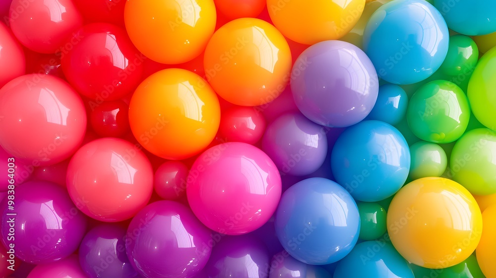 Colorful rainbow of balloons in the background, with vibrant colors. Colorful rainbow of balloons in the background, with vibrant colors.