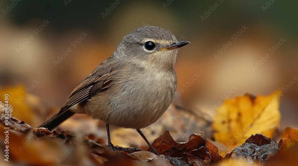 Fototapeta premium Majestic Tiny Warbler Amidst Lush Foliage - Detailed Close-up of Feathers and Surroundings