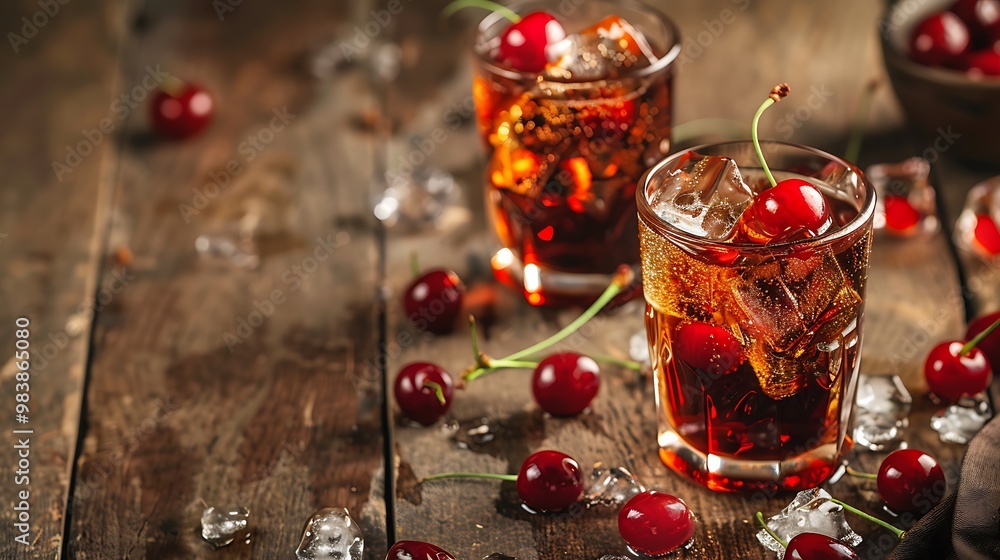 Refreshing brutally mary and cherry beverage with a brown theme