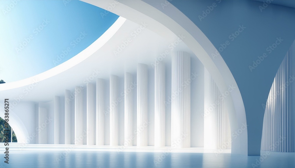 Fototapeta premium Modern White Pillar Hall with Curved Ceiling Design