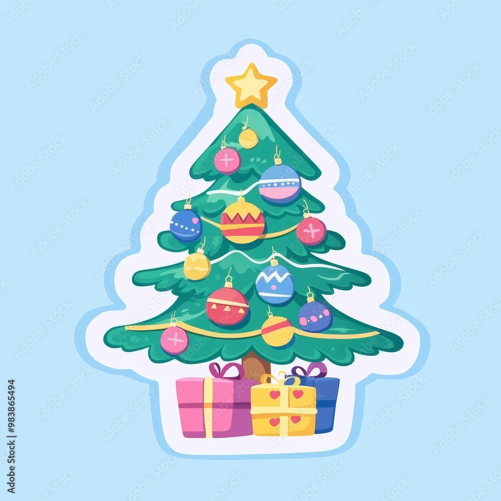 Fototapeta premium Christmas tree clip art, cartoon style