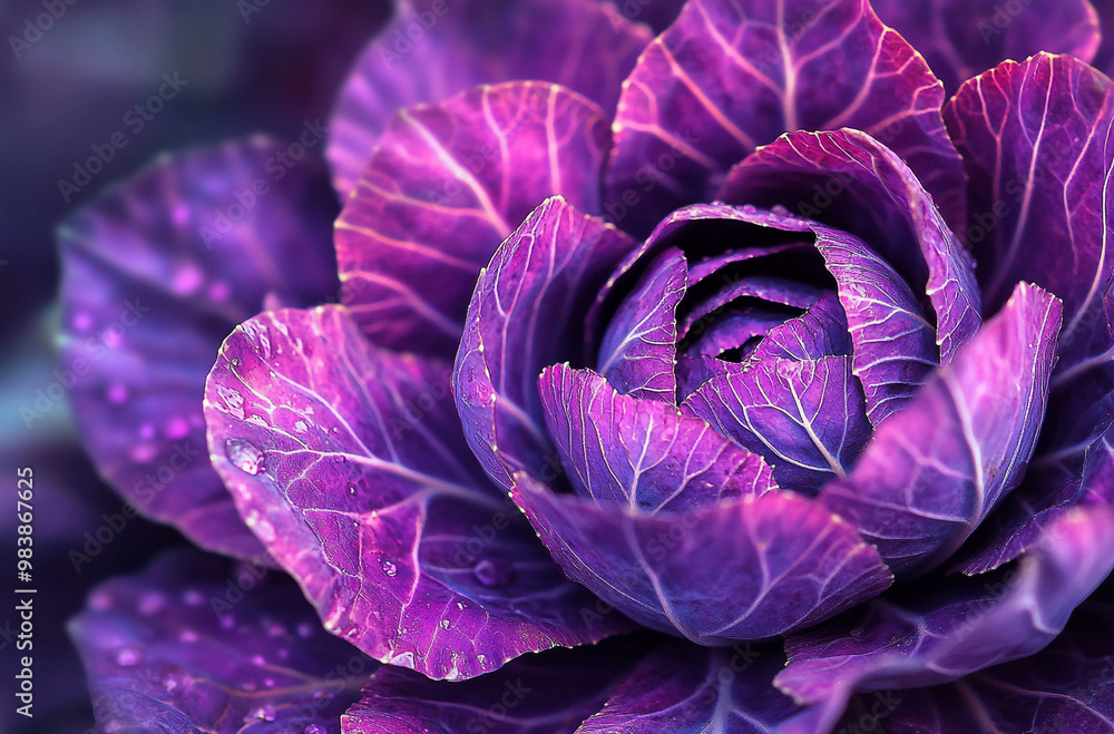 Fototapeta premium close-up shot of an ornamental cabbage with vibrant purple leaves and intricate patterns 