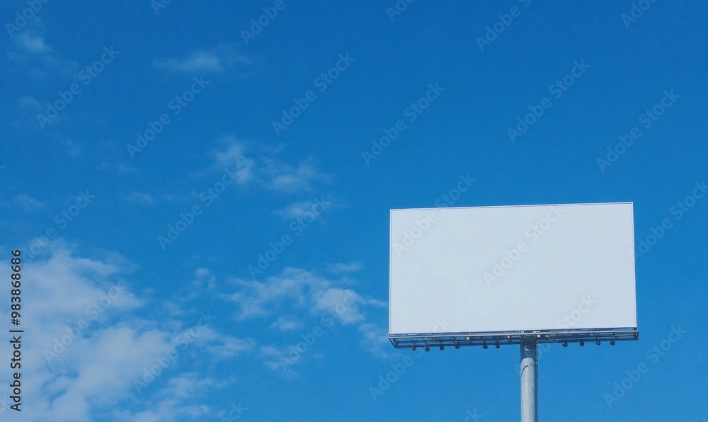 Blank Urban Billboard against Clear Blue Sky - Ideal for Advertising Mockups and Campaigns Blank Urban Billboard against Clear Blue Sky - Ideal for Advertising Mockups and Campaigns