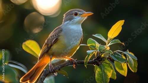 Vibrant Yellow-Billed Cuckoo Perched with Inquisitive Expression on Branch photo