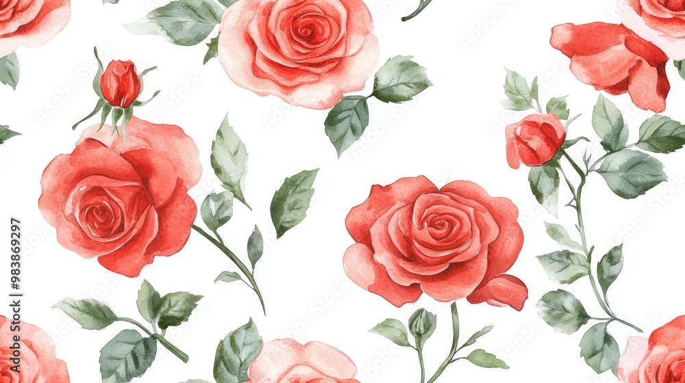 Watercolor illustration of roses Seamless pattern featuring stylized floral designs Watercolor illustration of roses Seamless pattern featuring stylized floral designs