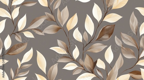 Seamless botanical leaf pattern on a gray background Elegant botanical leaves illustration Digital botanical art for textiles postcards and web design