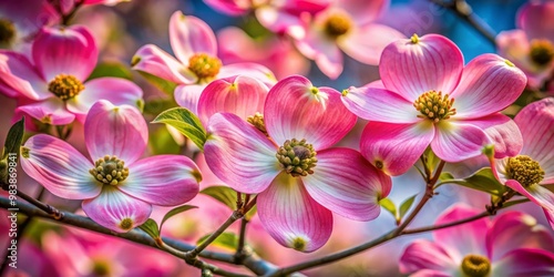 Stunning close-up visuals of blooming dogwood trees highlight their fragile flowers and leaves, showcasing nature's