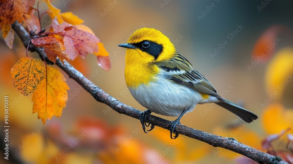 Naklejka premium Majestic Black-Throated Green Warbler: Vibrant Plumage and Keen Expression