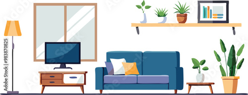 Modern Interior Design with Sofa Set Flat Vector Isolated