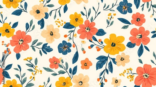 Seamless Pattern featuring Small Simple Flowers for use in Cards Covers or Curtains A Colorful Feminine Ornament with a Bright Modern Texture in a Rustic Style Background Design with Small Flowers