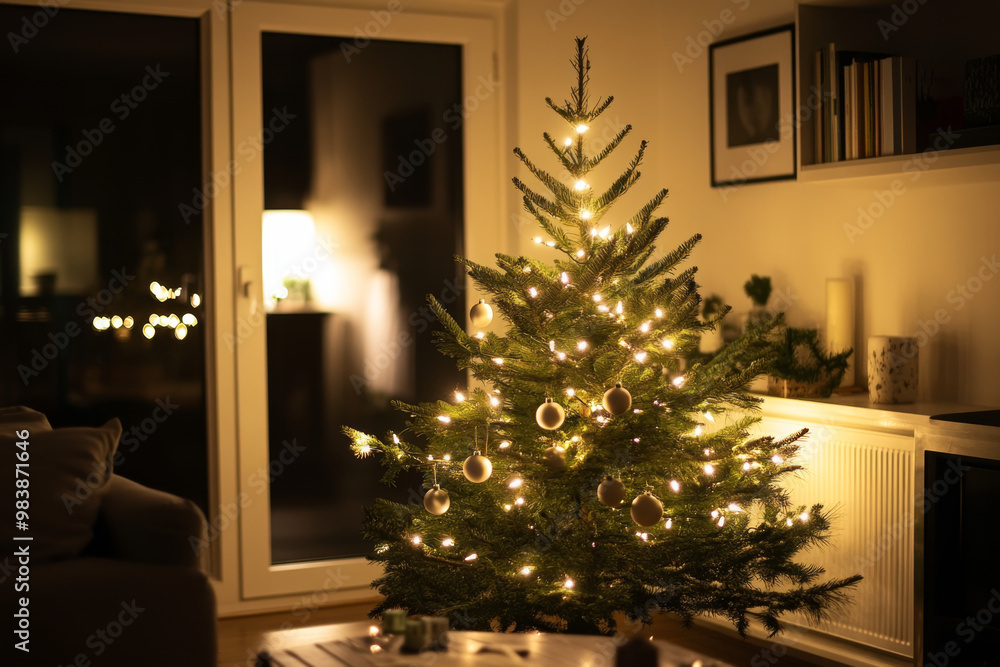 Minimalist Christmas Tree with simple white lights Minimalist Christmas Tree with simple white lights