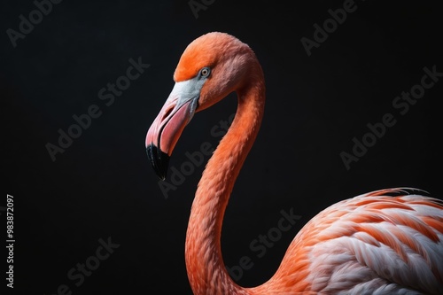 portrait of a beautiful flamingo on a black background