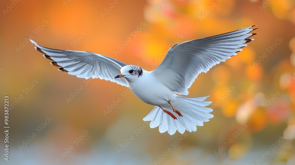 Obraz premium Graceful Flight of a Black-Headed Gull: Close-Up Capturing Distinctive Markings