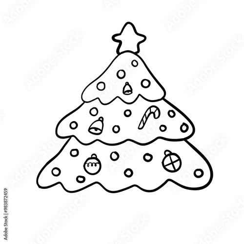 Christmas tree outlines black and white 