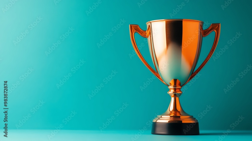 Gold trophy on a teal background, symbolizing achievement and success. Gold trophy on a teal background, symbolizing achievement and success.