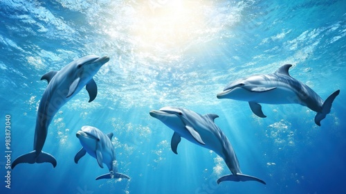 Dolphins Swimming Underwater