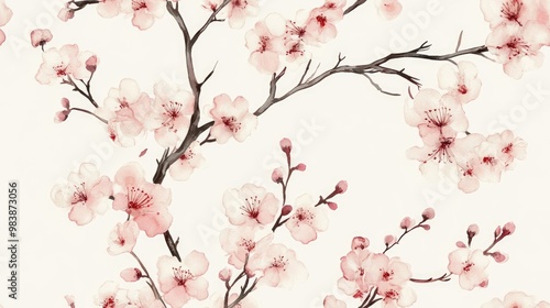 Watercolor seamless pattern featuring elegant blooming branches